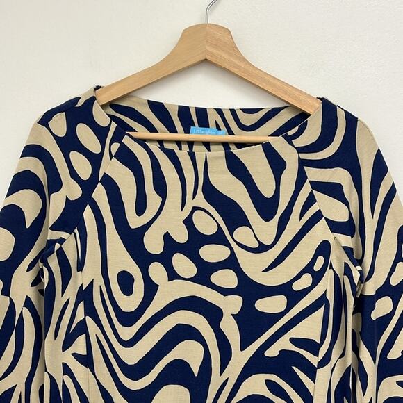 J. McLaughlin Campbell Boat Neck 3/4 Bell Sleeve  Preppy Retro Print Dress XS - Picture 5 of 13